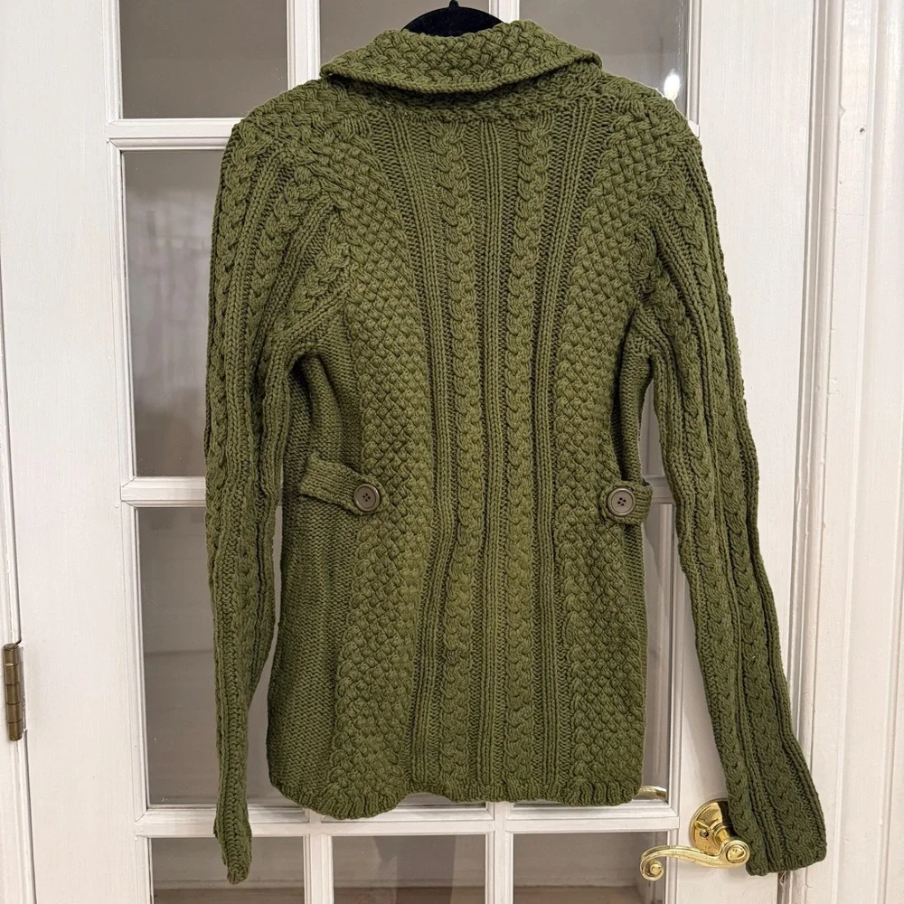 525 AMERICAN Women's Olive Green Cable Knit Button Down Sweater Jacket Size L